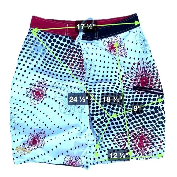 Hawaiian Tropic Mens Sz 34 Multi Color Floral Polka Dot Board Shorts Front Tie - Picture 2 of 7